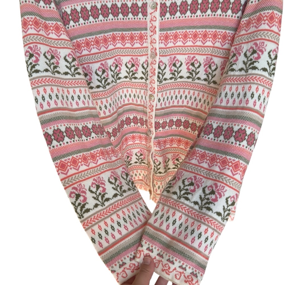VTG Appleseed’s‎ Fair Isle Cardigan Sweater Cotton Cottagecore Grandmacore XL - Picture 5 of 8